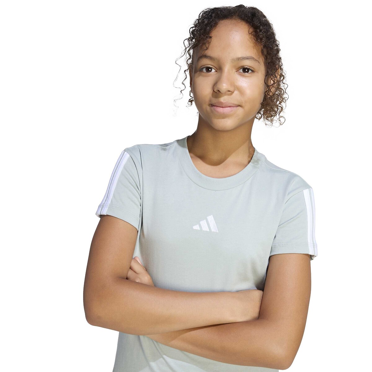 T-shirt a maniche corte 3 bande, ESSENTIALS grigio verde, ADIDAS SPORTSWEAR