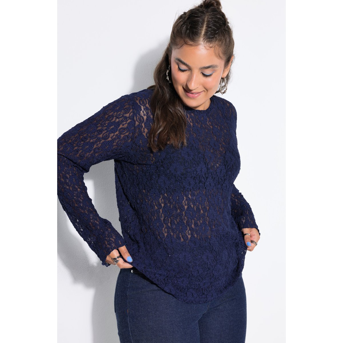 T-shirt en dentelle, coupe ajustée bleu nuit, STUDIO UNTOLD