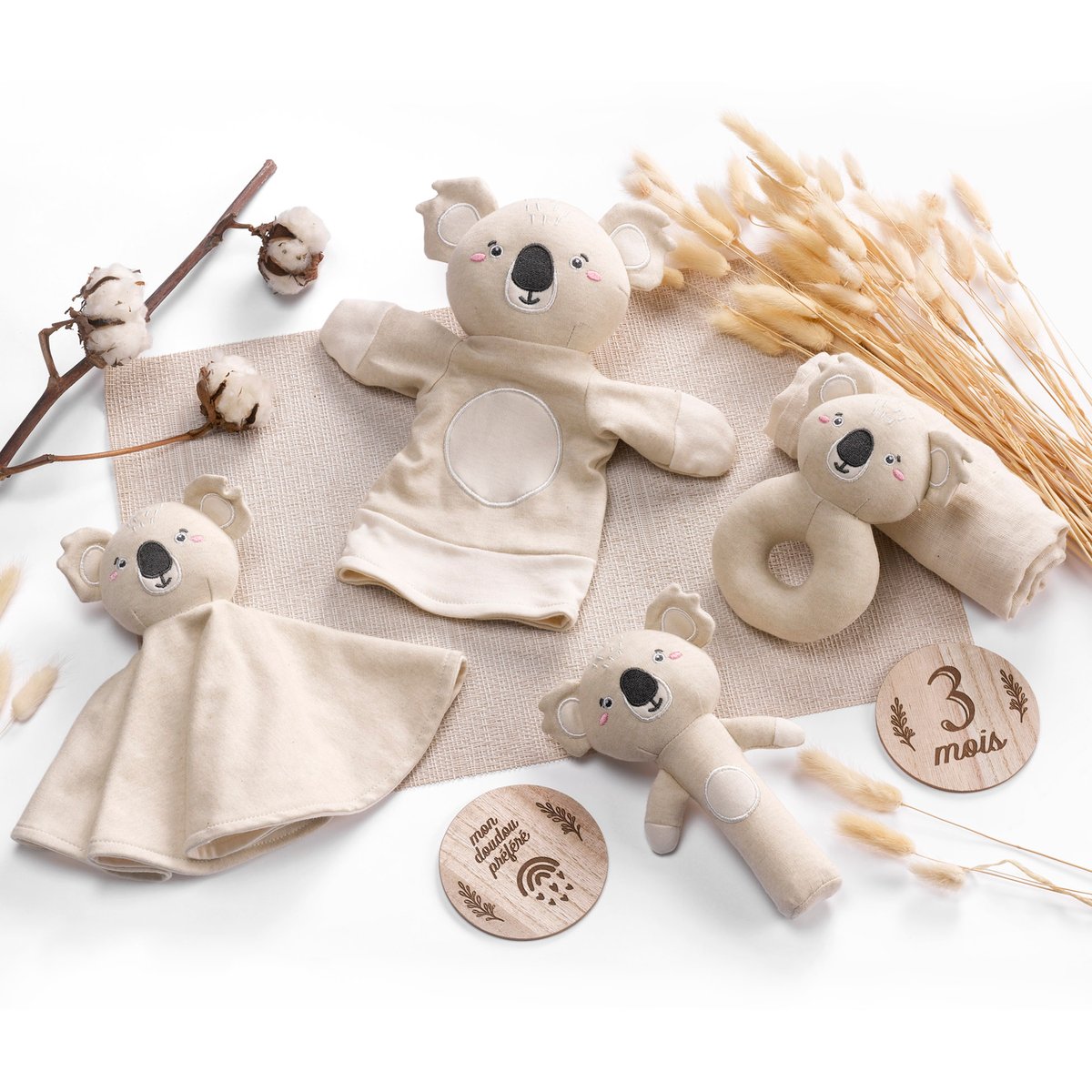 Peluche doudou coton bio Koala beige, EDEN