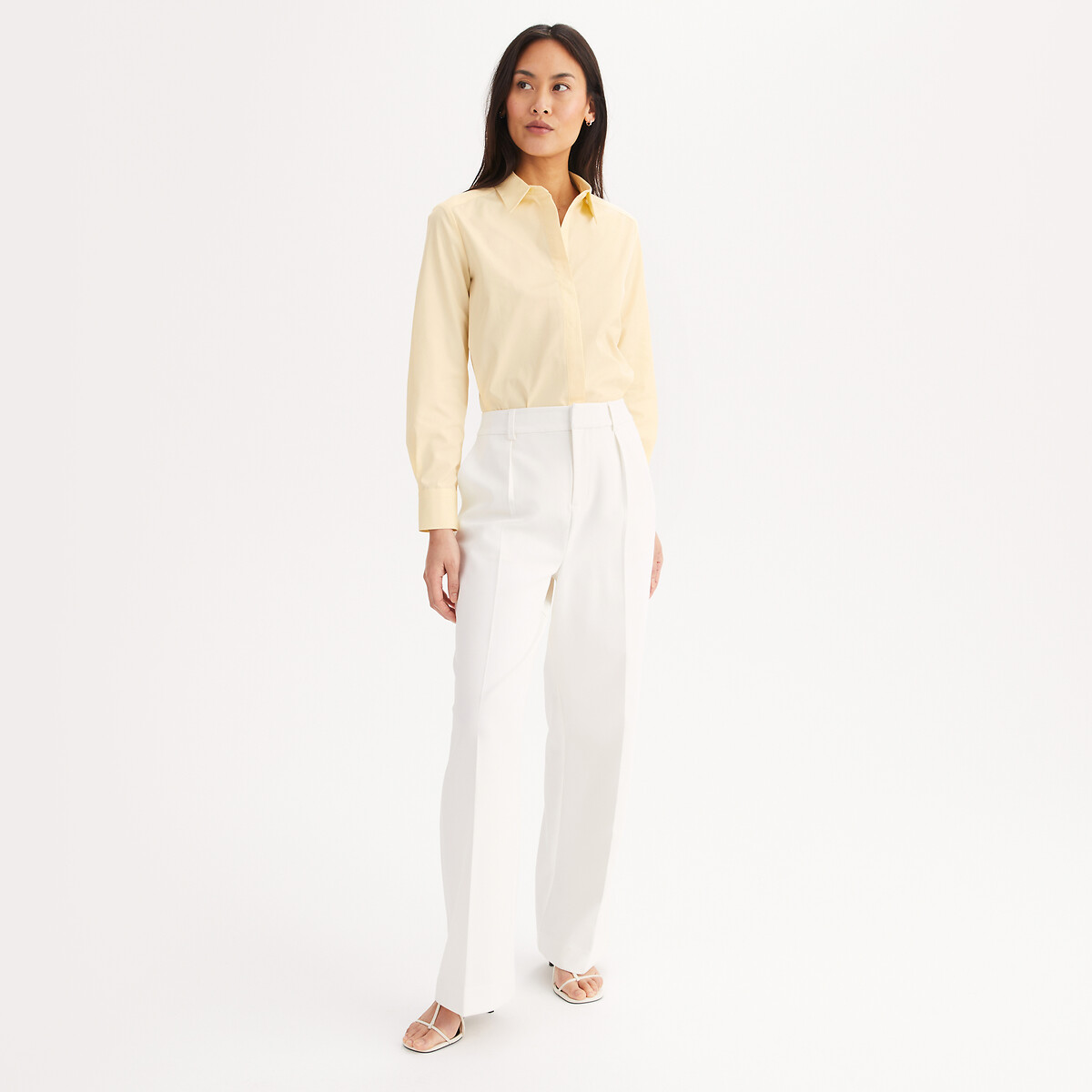 Chemise en coton, manches longues jaune, ANNE WEYBURN