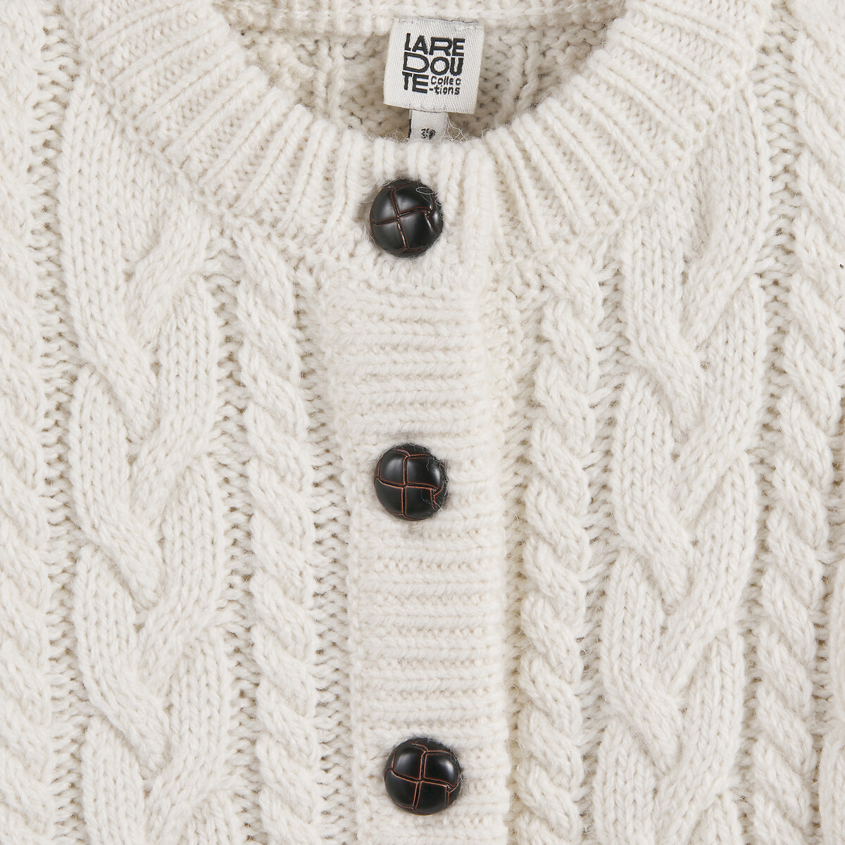 Gilet boutonné en grosse maille torsadée ecru, LA REDOUTE COLLECTIONS