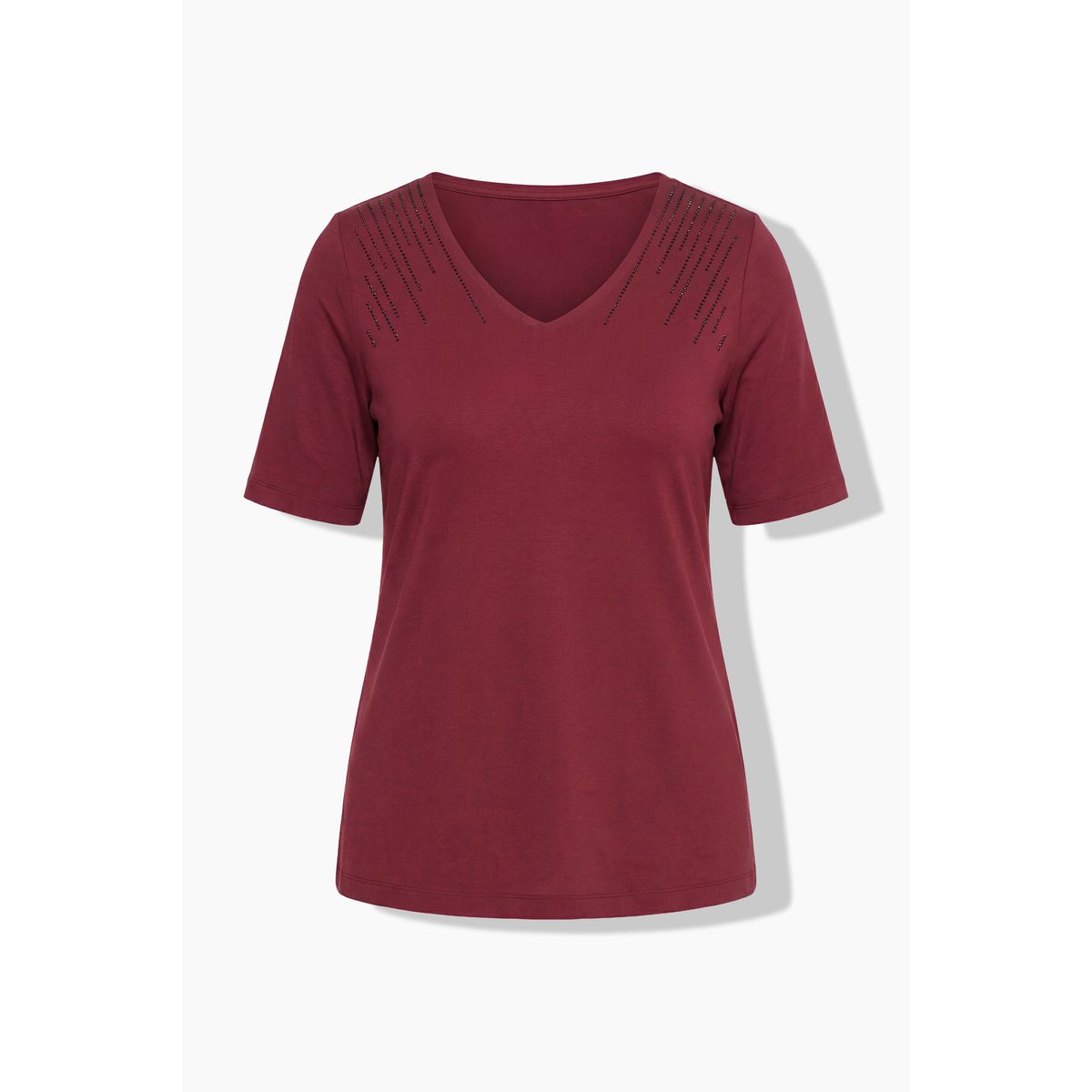 T-shirt avec strass fantaisie rouge vin, ULLA POPKEN