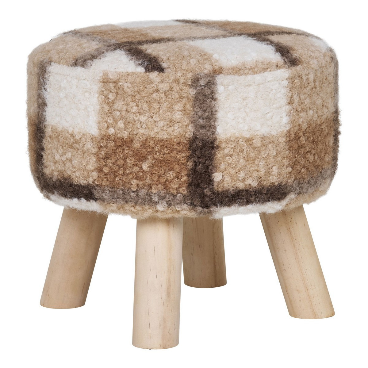 Tabouret d'appoint en tissu bouclettes - ABERDEEN beige et marron, HOUSE NORDIC