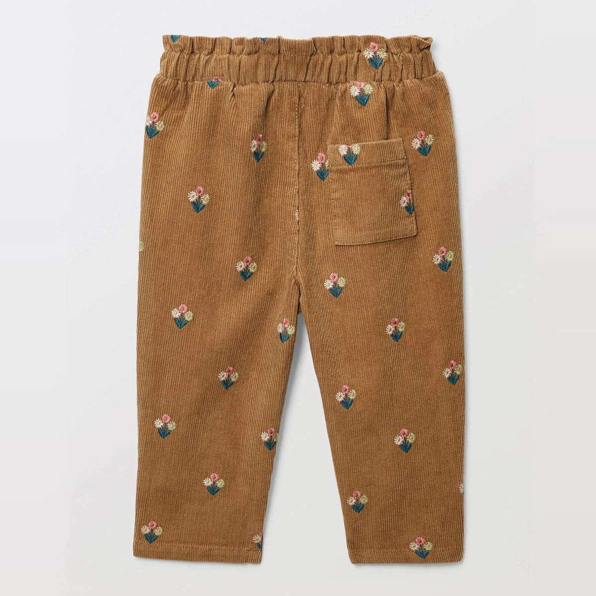 Pantalon taille élastique en velours brodé en coton BIO GOTS velouté, BOUT'CHOU