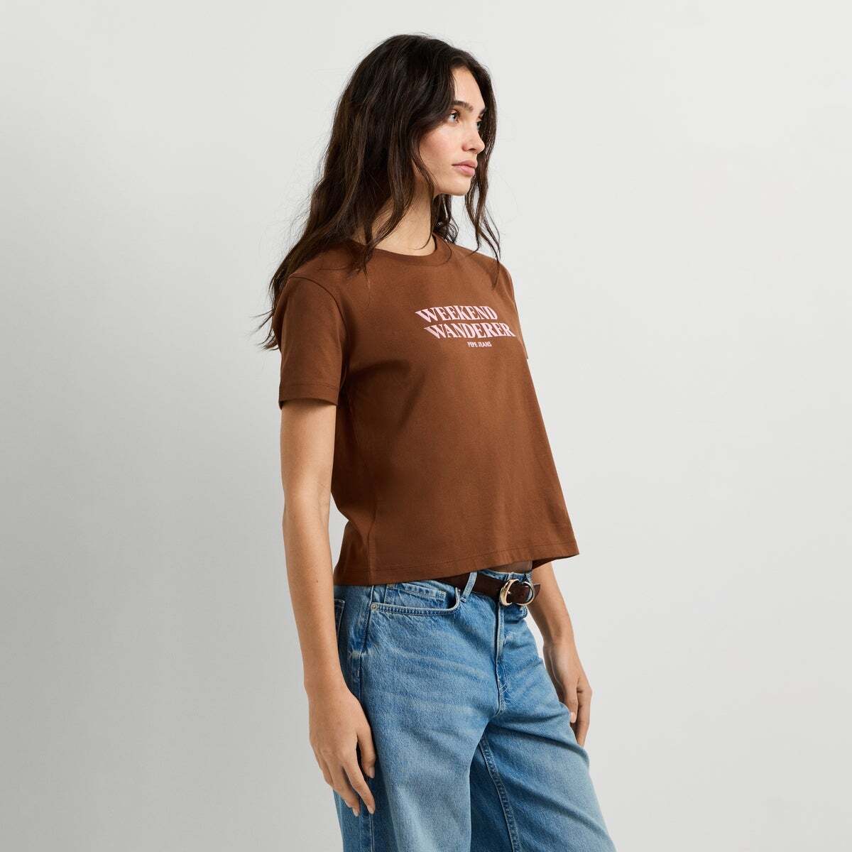 T-Shirt Avec Texte Imprimé brun cappuccino, PEPE JEANS