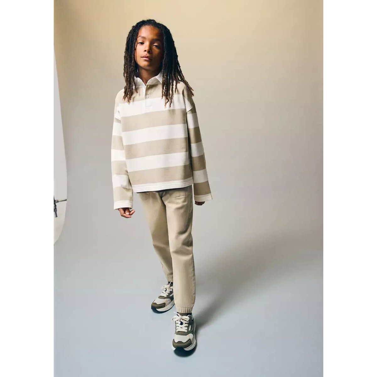 Sweat polo rayures oversize sable, MANGO KIDS