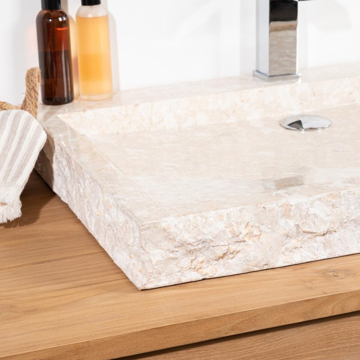 Grande vasque à poser en pierre marbre rectangle 70cm COSY crème, WANDA COLLECTION