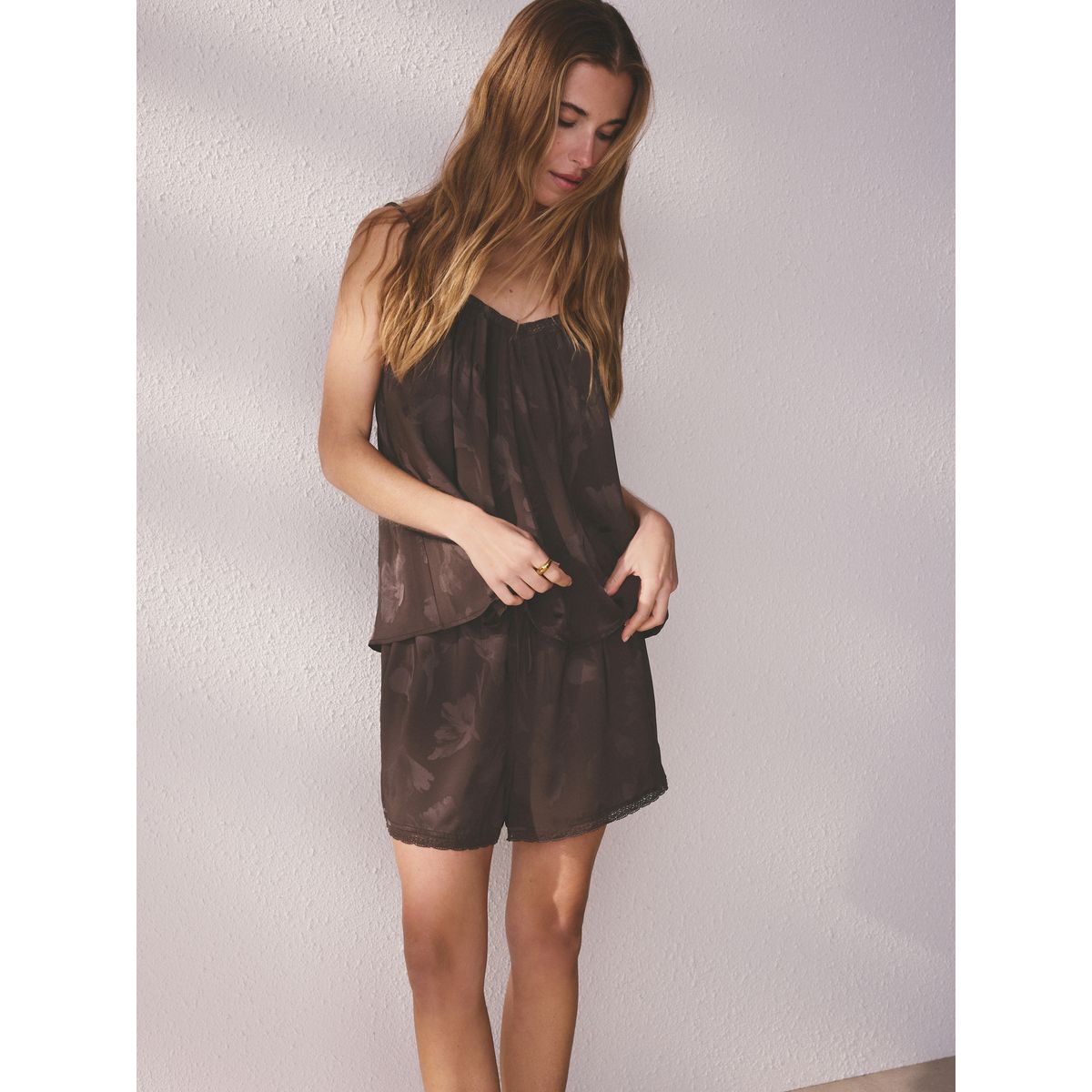 Short et caraco en satin jacquard n. premium marron chocolat, NEXT