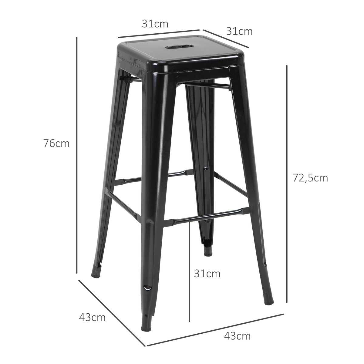 Tabouret de bar Métal Noir noir, HOMCOM
