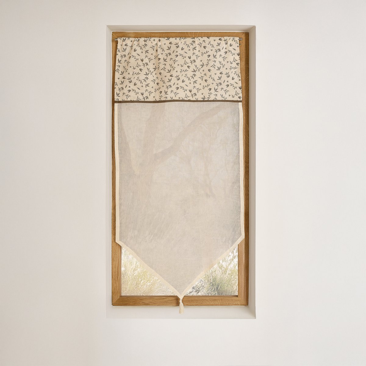 Vitrage coton à parement végétal et bas pointe - QABANE beige, HOME MAISON
