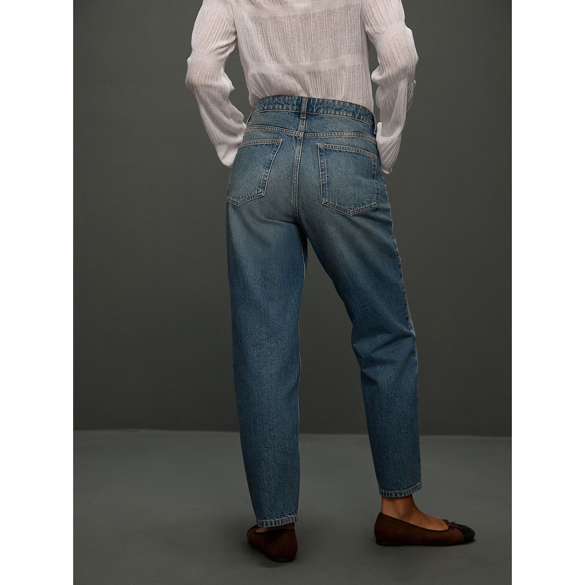 Jean droit longueur cheville taille mi-haute pois bleu moyen, NEXT