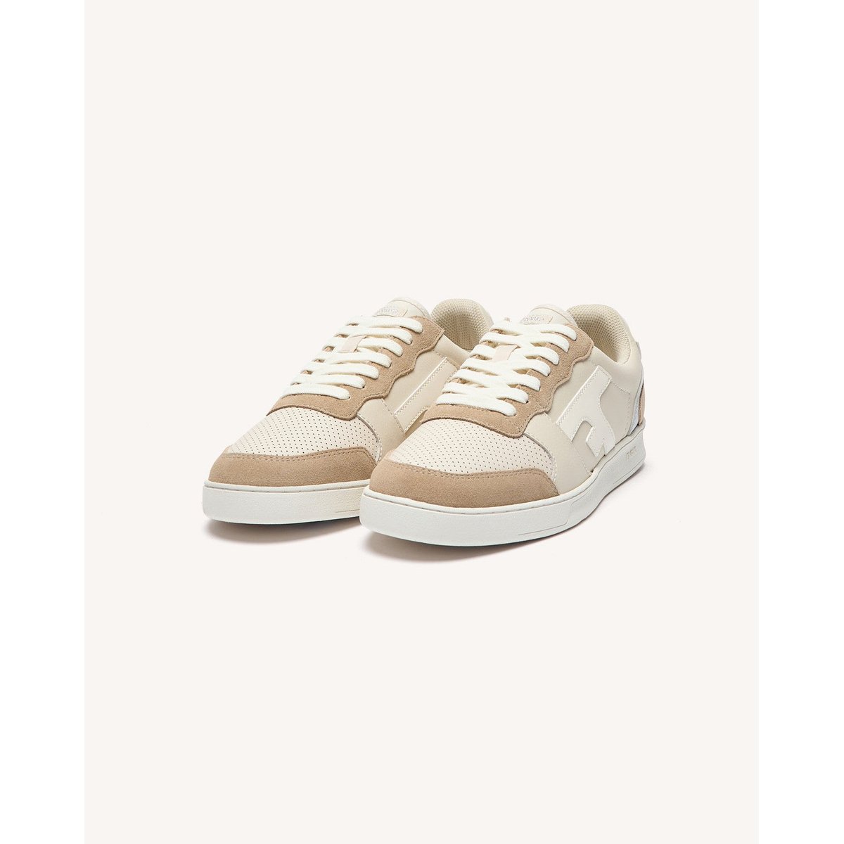 Baskets basses cuir suede HAZEL crème et argentée, FAGUO