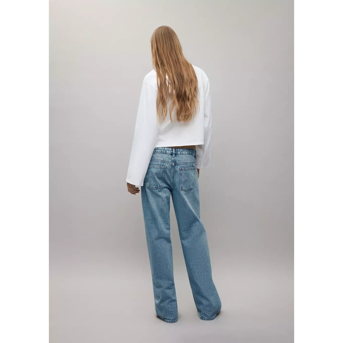 Jean wide leg à fermeture croisée bleu moyen, MANGO TEEN