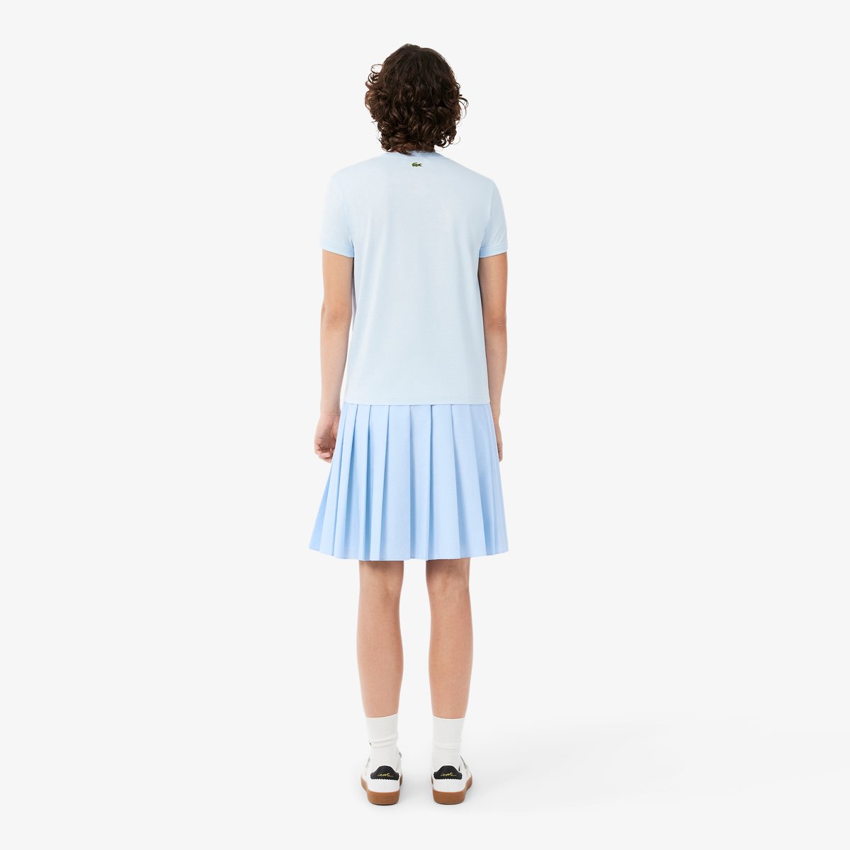Jupe plissée mi-longue effet Petit Piqué bleu-t01, LACOSTE