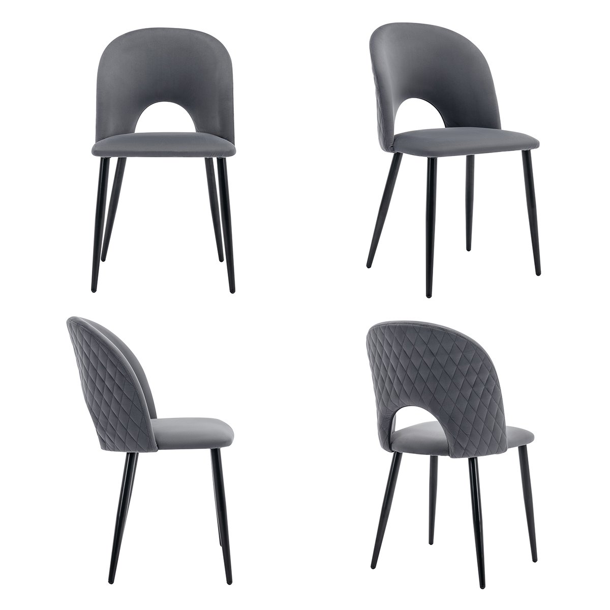 Lot de 6 chaises de salle à manger style industriel en velours, BANZEL gris, MEUBLES COSY