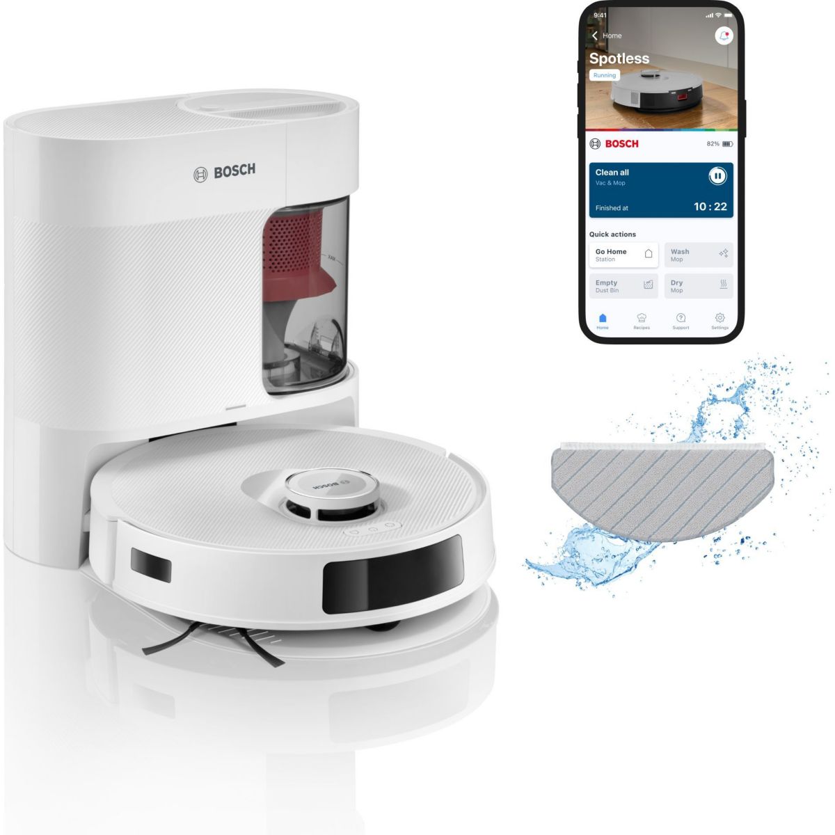 Robot Aspirateur Laveur Spotless Advanced Blanc couleur unique, BOSCH
