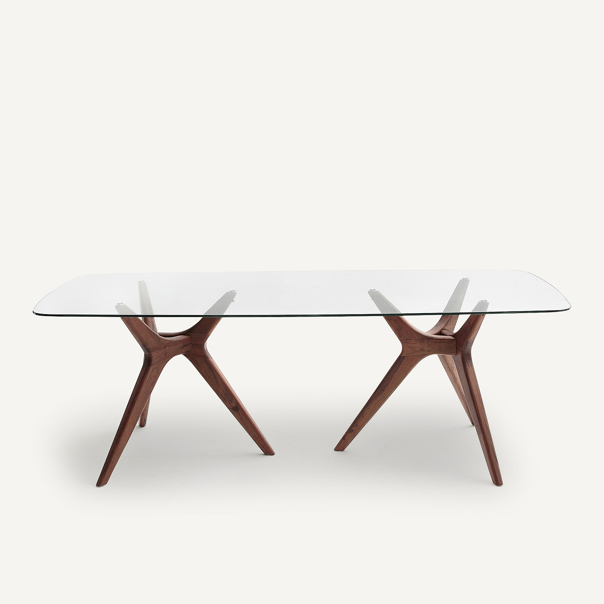 Table rectangulaire en verre et noyer massif, 8 couverts, MARICIELO noyer, AM.PM