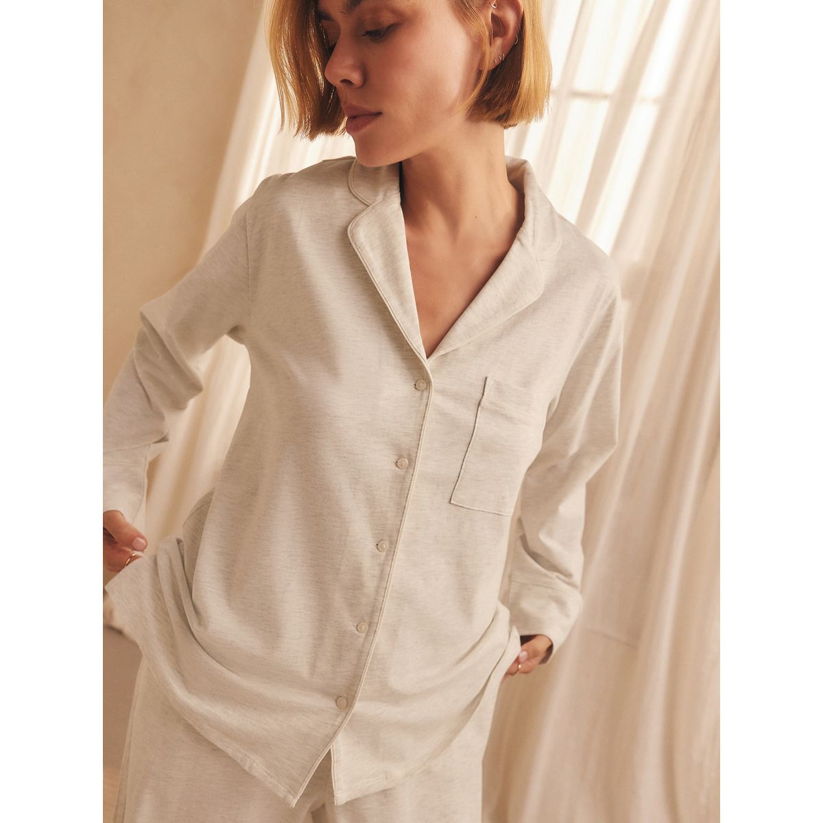 Pyjama en jersey boutonné gris, NEXT
