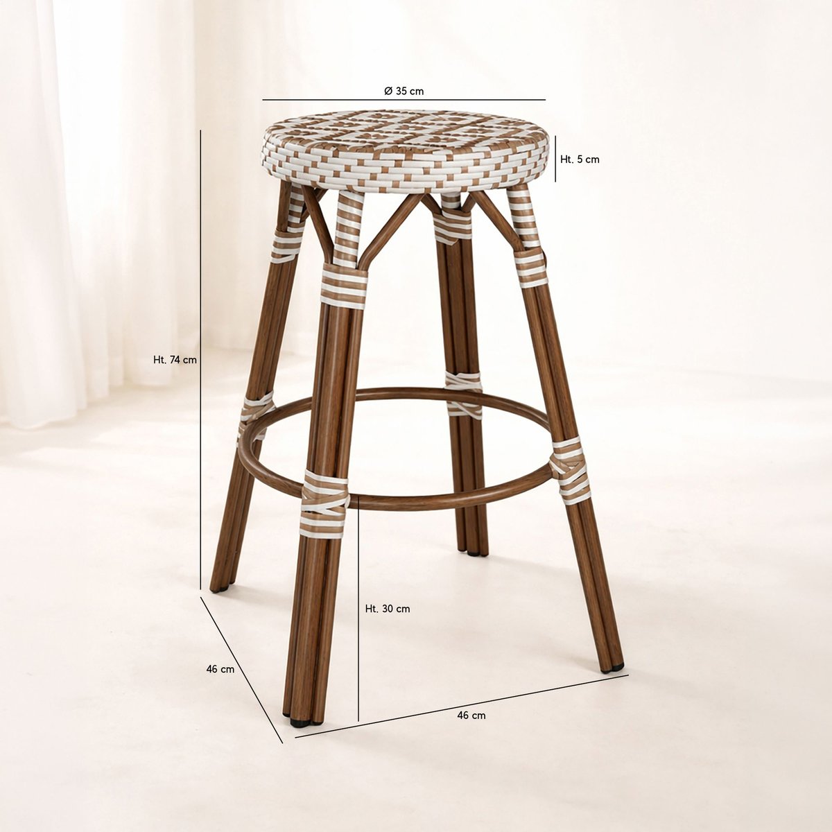 Tabouret de bar effet rotin naturel, SCALA noisette, NOW'S HOME