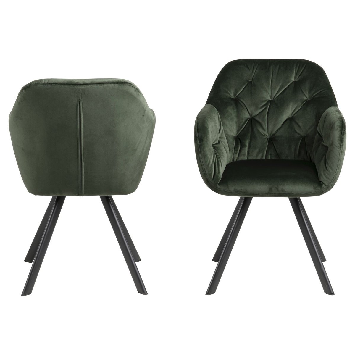 Fauteuil de table en velours capitonnée avec accoudoir ANTOINE vert, TOILINUX