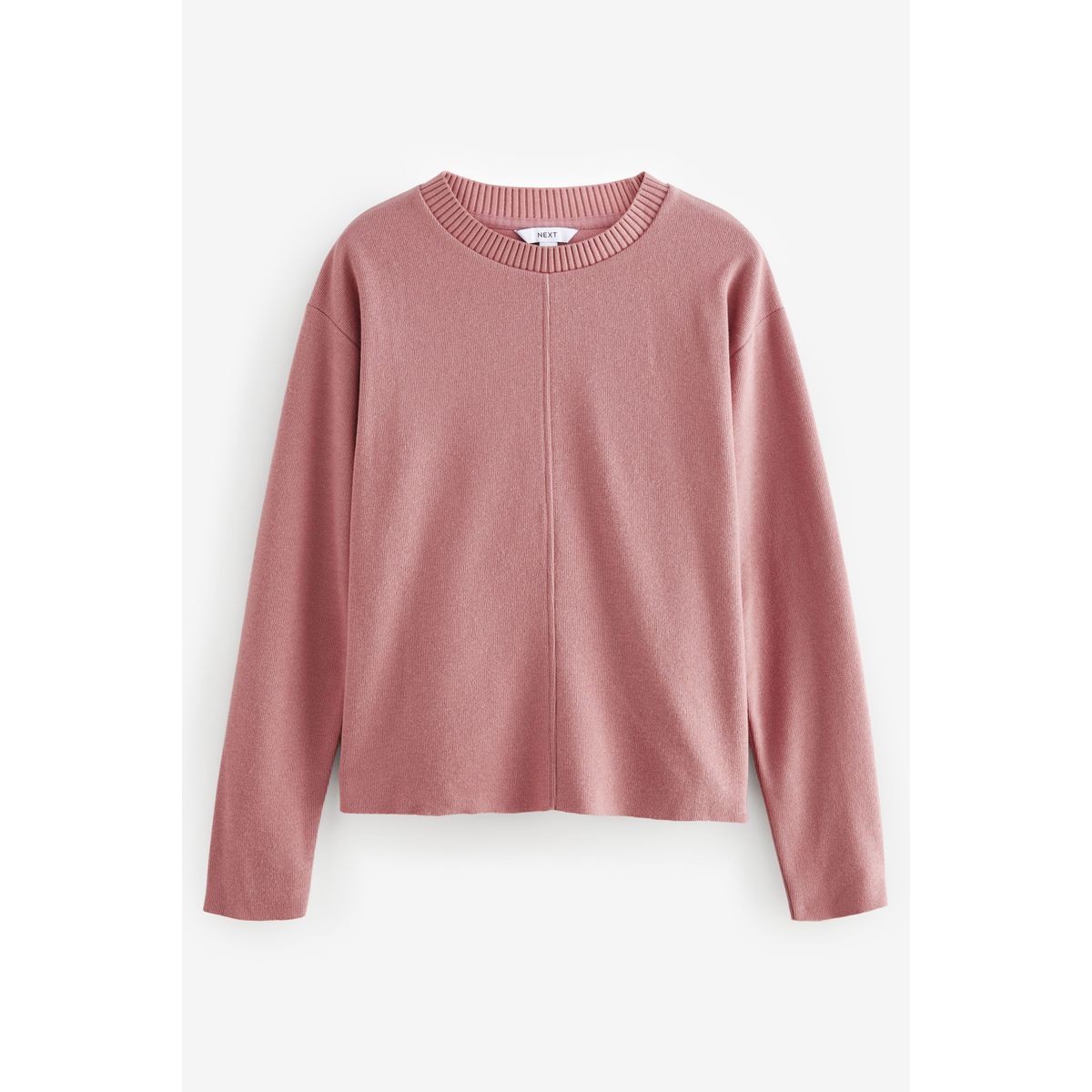 Pull ras du cou côtelé doux avec surpiqûres rose blush, NEXT