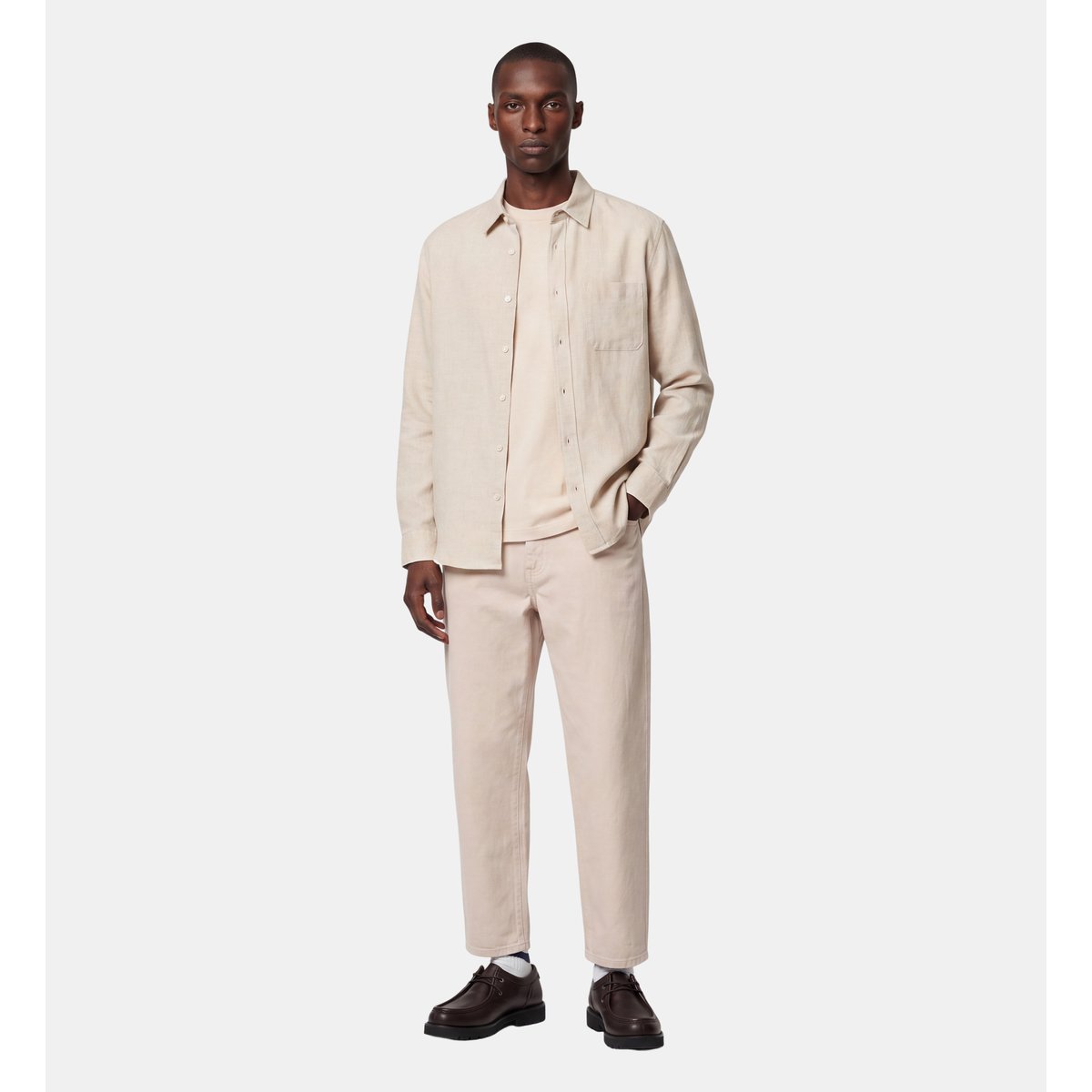 Chemise rirflan droite en coton bio écru et beige, GALERIES LAFAYETTE