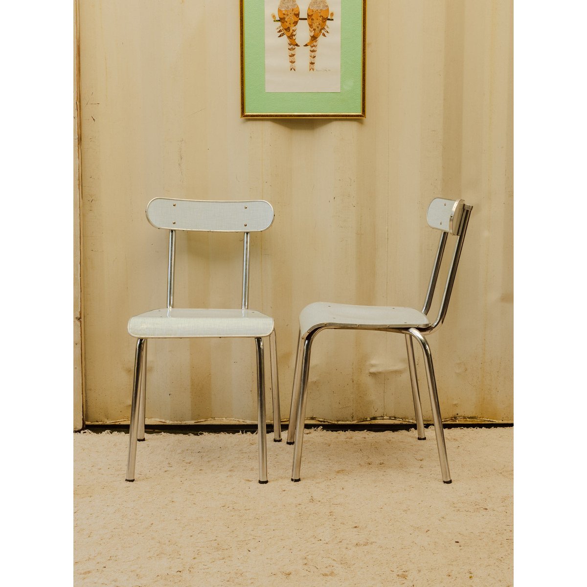 Lot de 4 chaises chromées et formica Alma N°2147 - Bon état bleu clair, DEBONGOUT