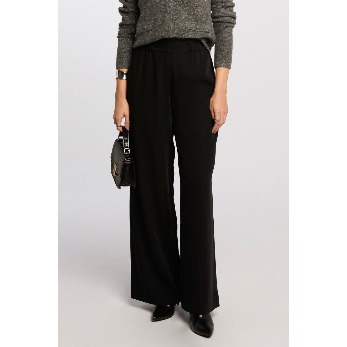 Pantalon large à fronces noir, MORGAN