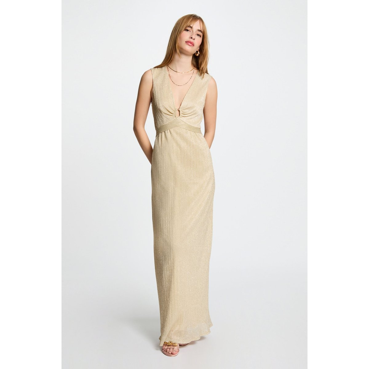Robe longue droite jaune or, MORGAN