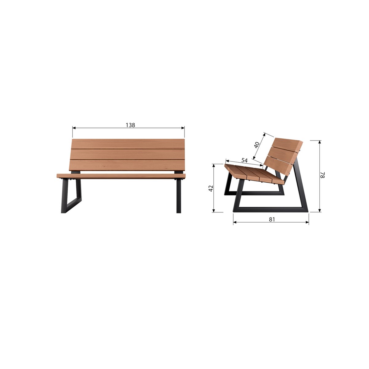Banc de jardin en bois et métal BANCO marron, WOOOD