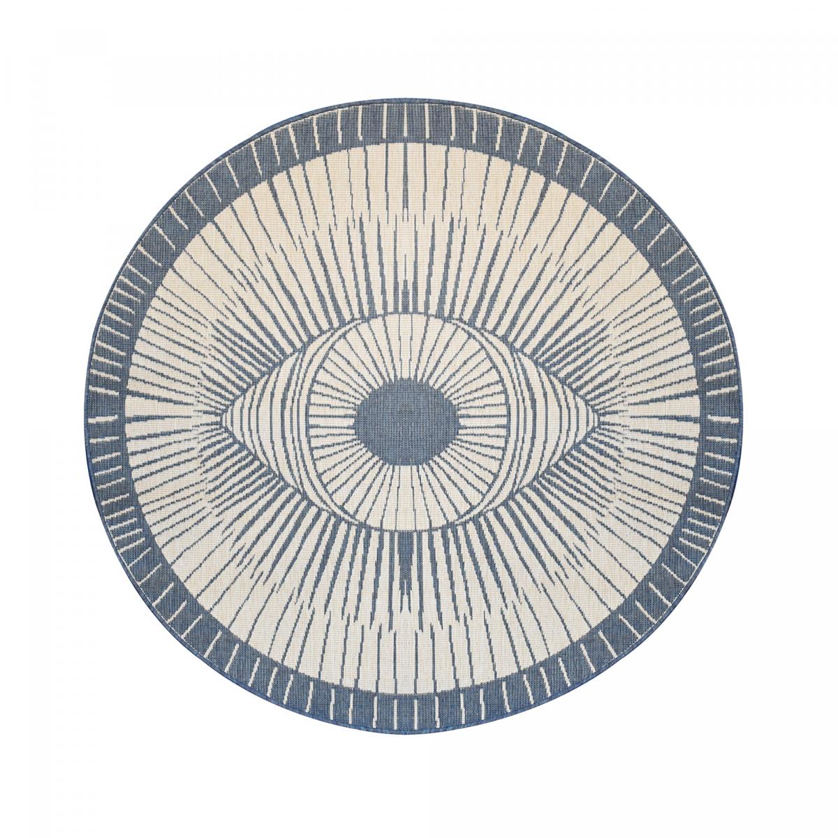 Tapis rond d'extérieur, kilim reversible LYN2 B ROND REVERSIBLE bleu, crème, UN AMOUR DE TAPIS