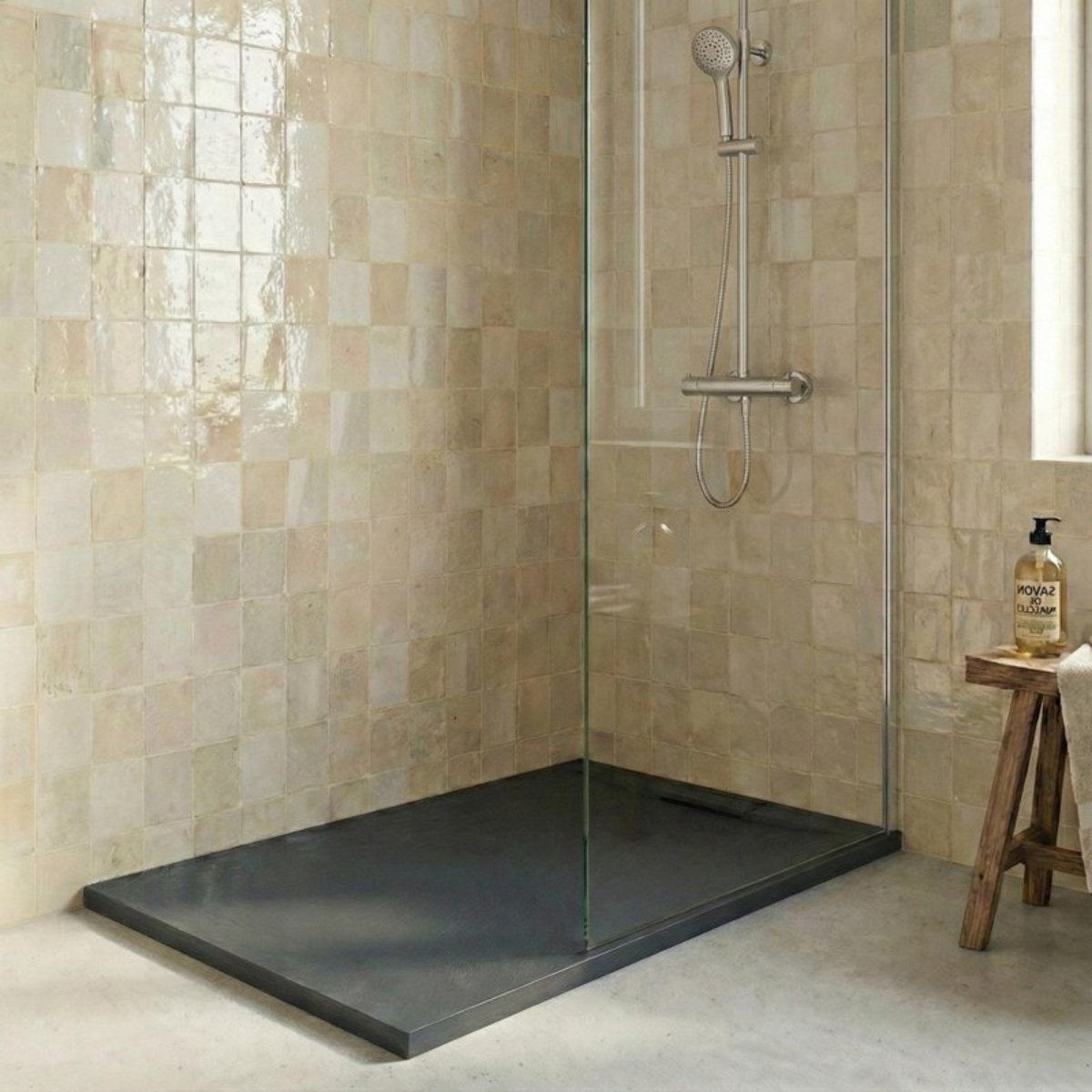 Receveur de douche aspect pierre extra-plat gris clair ONA gris anthracite, MOB IN