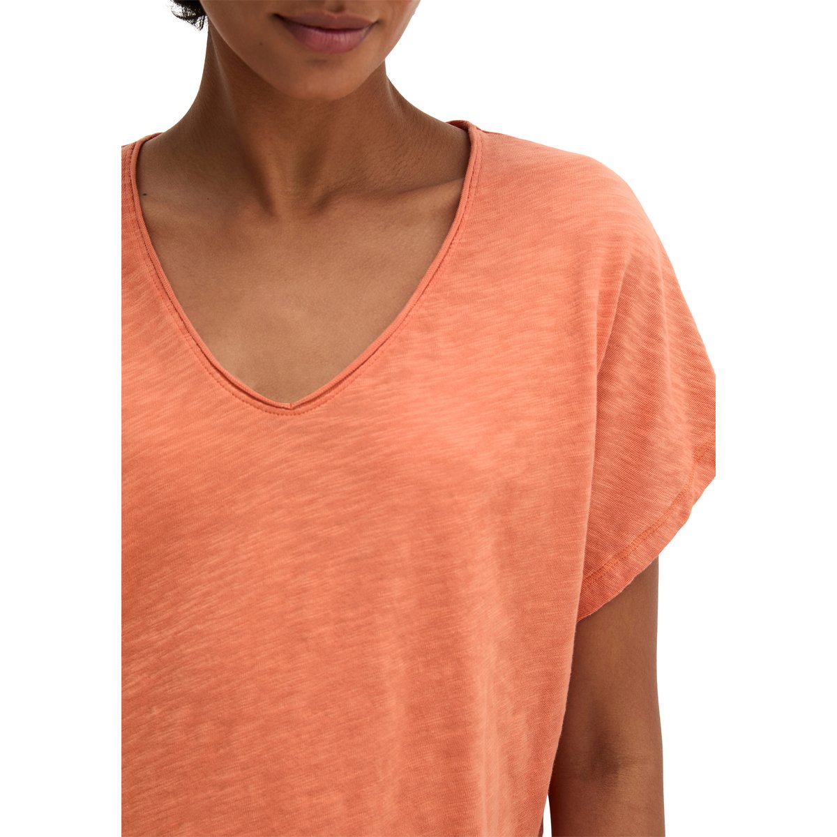 T-shirt loose en jersey slub orange, MARC O'POLO