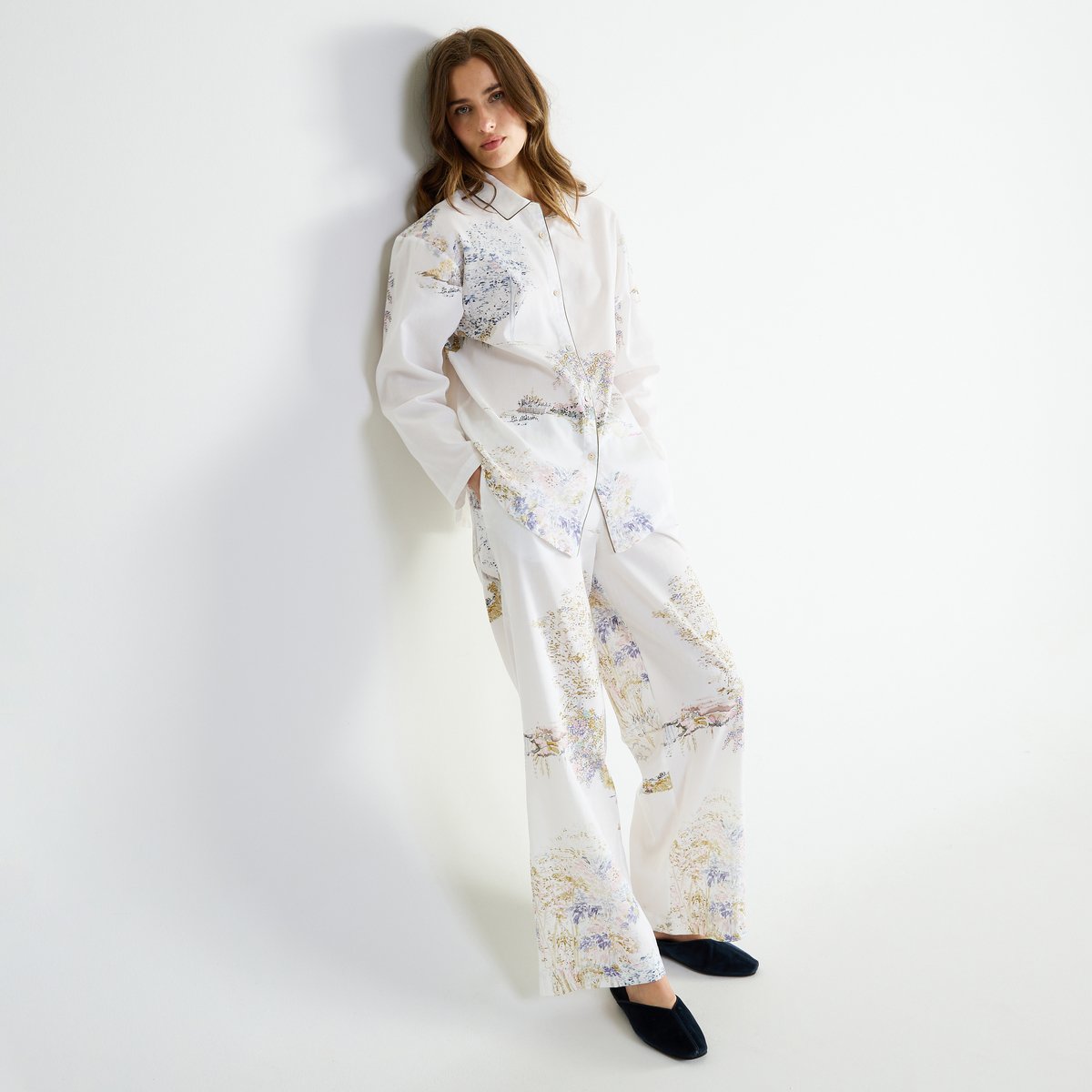 Pyjama col classique en satin LANDE blanc, LAURENCE TAVERNIER
