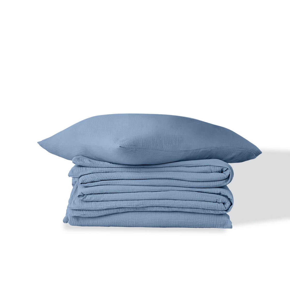 Parure + taies 50x70 gaze de coton ALMA Made in Europe bleu, FEBRONIE