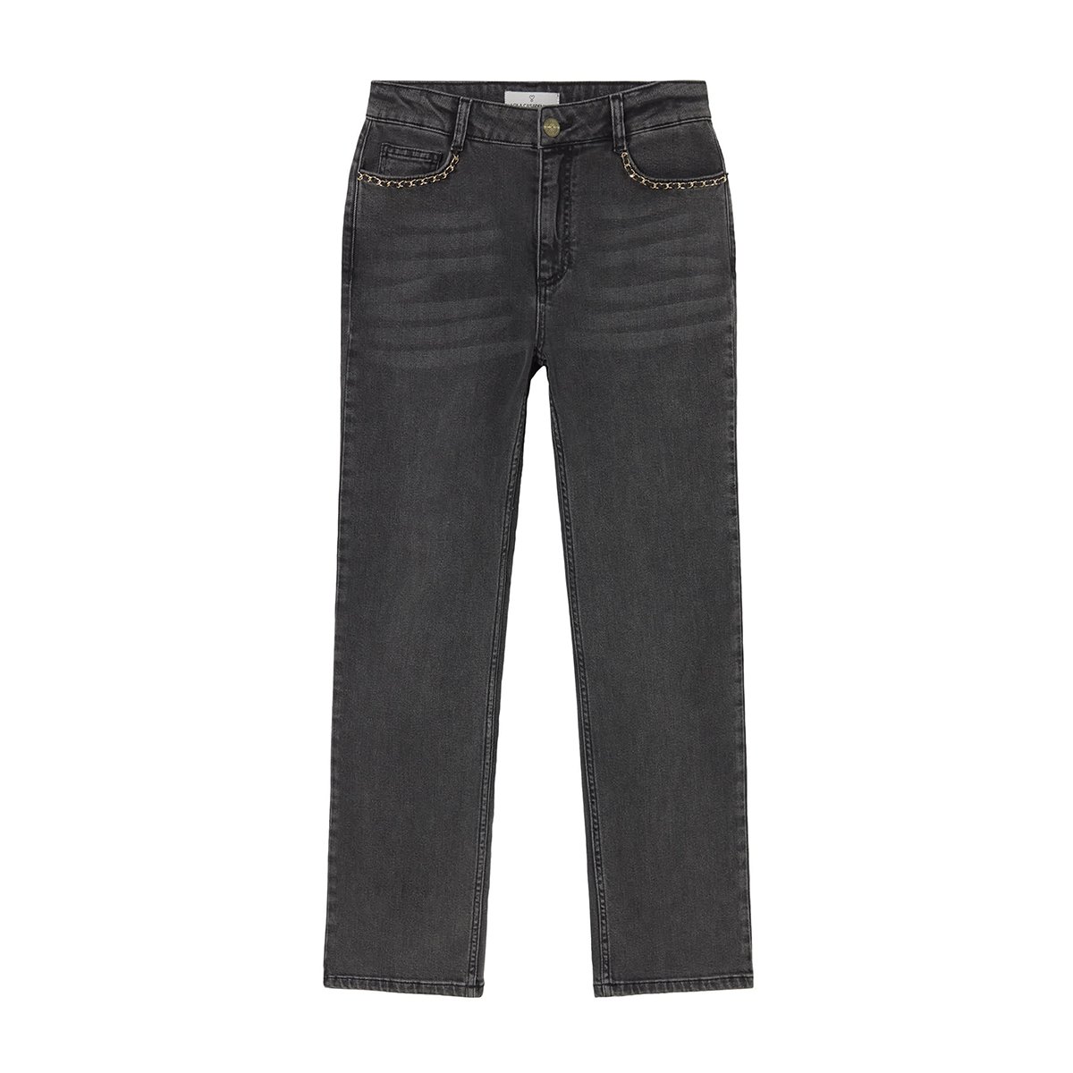Jean large à poches ornées de chaînes dorées denim gris, LOLA CASADEMUNT