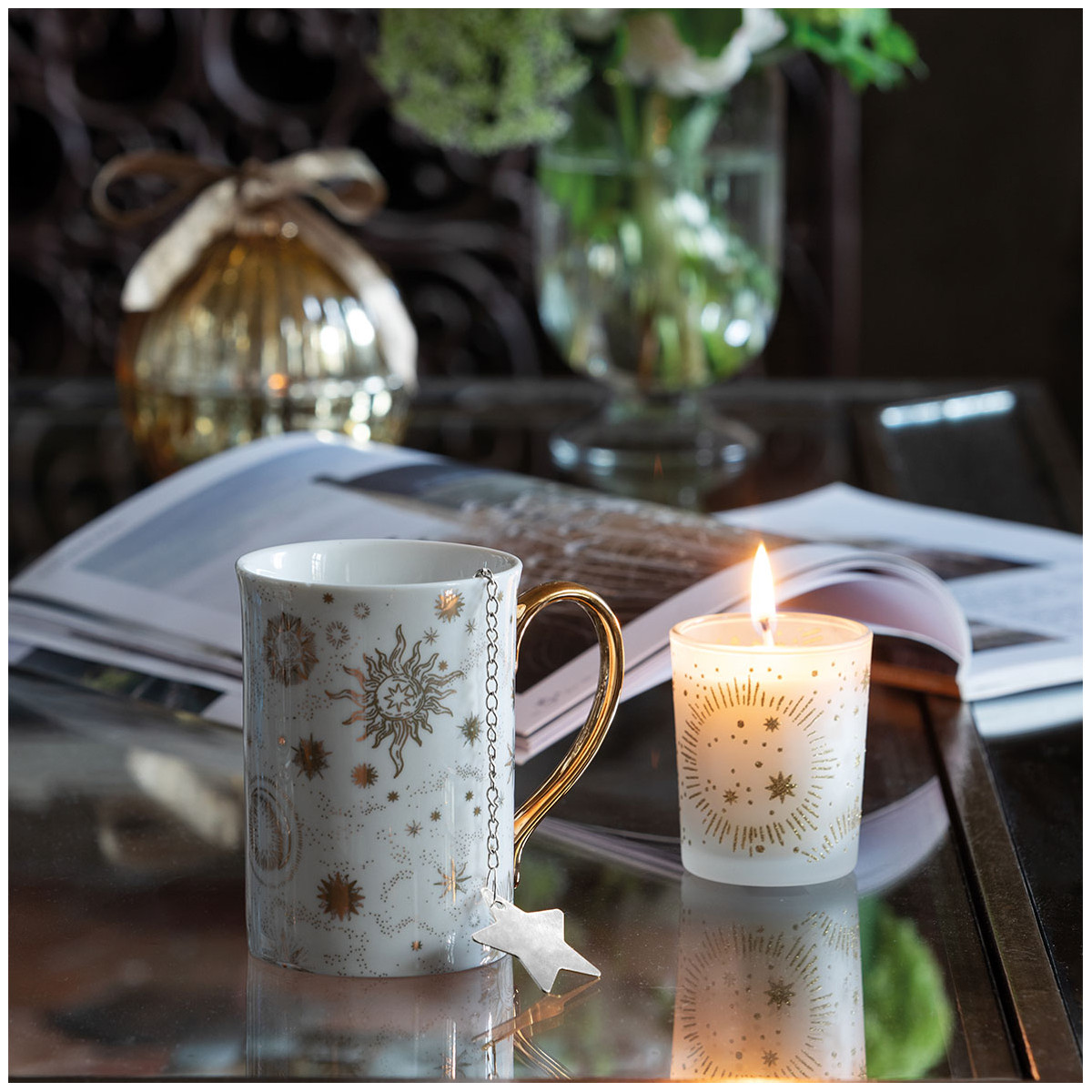 Coffret bougie parfumée et mug Marquise blanc, MATHILDE M