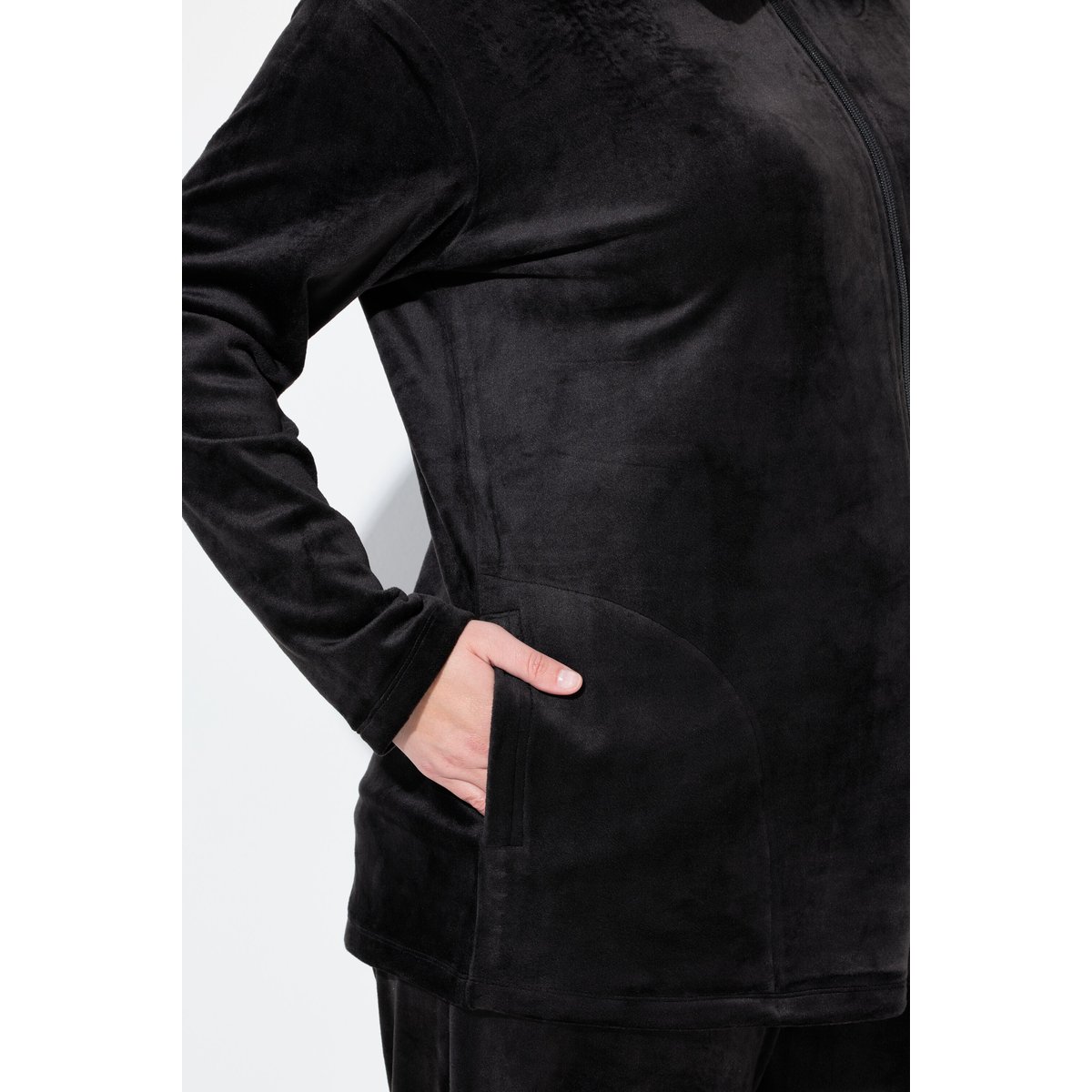Veste homewear, velours ras, col droit noir, ULLA POPKEN