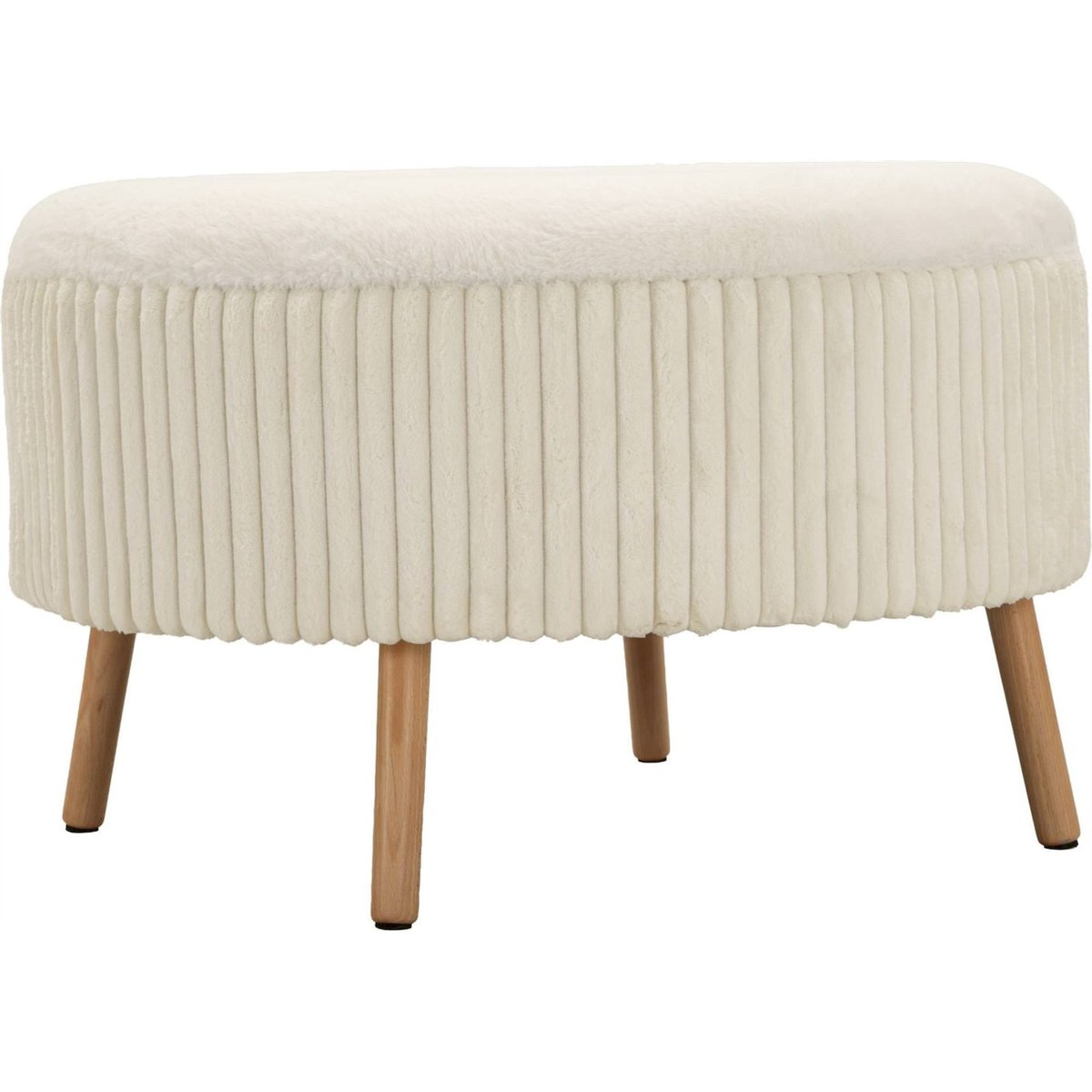 Pouf coffre rond au relief plissé MODERN blanc, RECOLLECTION