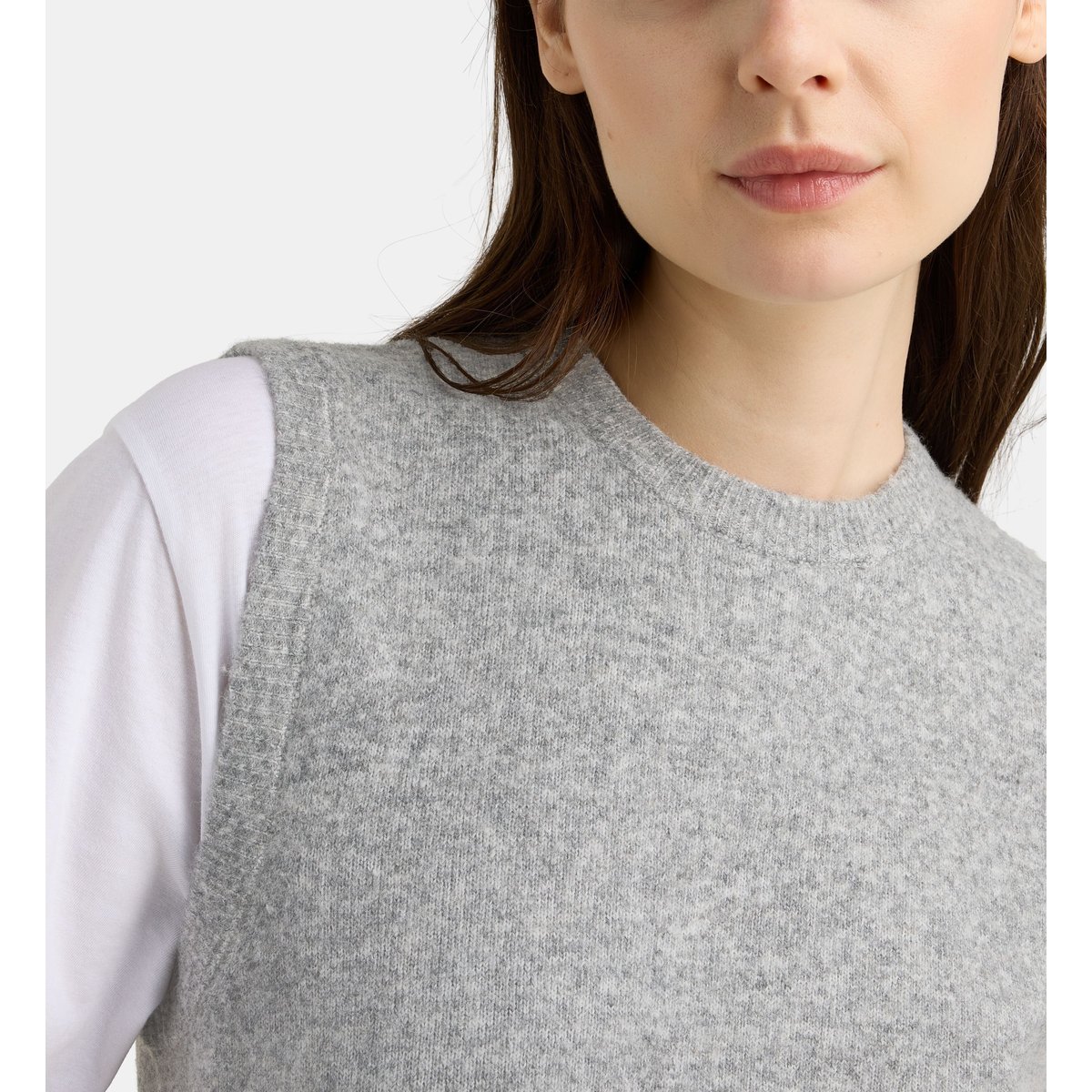 Pull droit sans manches flavie gris et beige, GALERIES LAFAYETTE