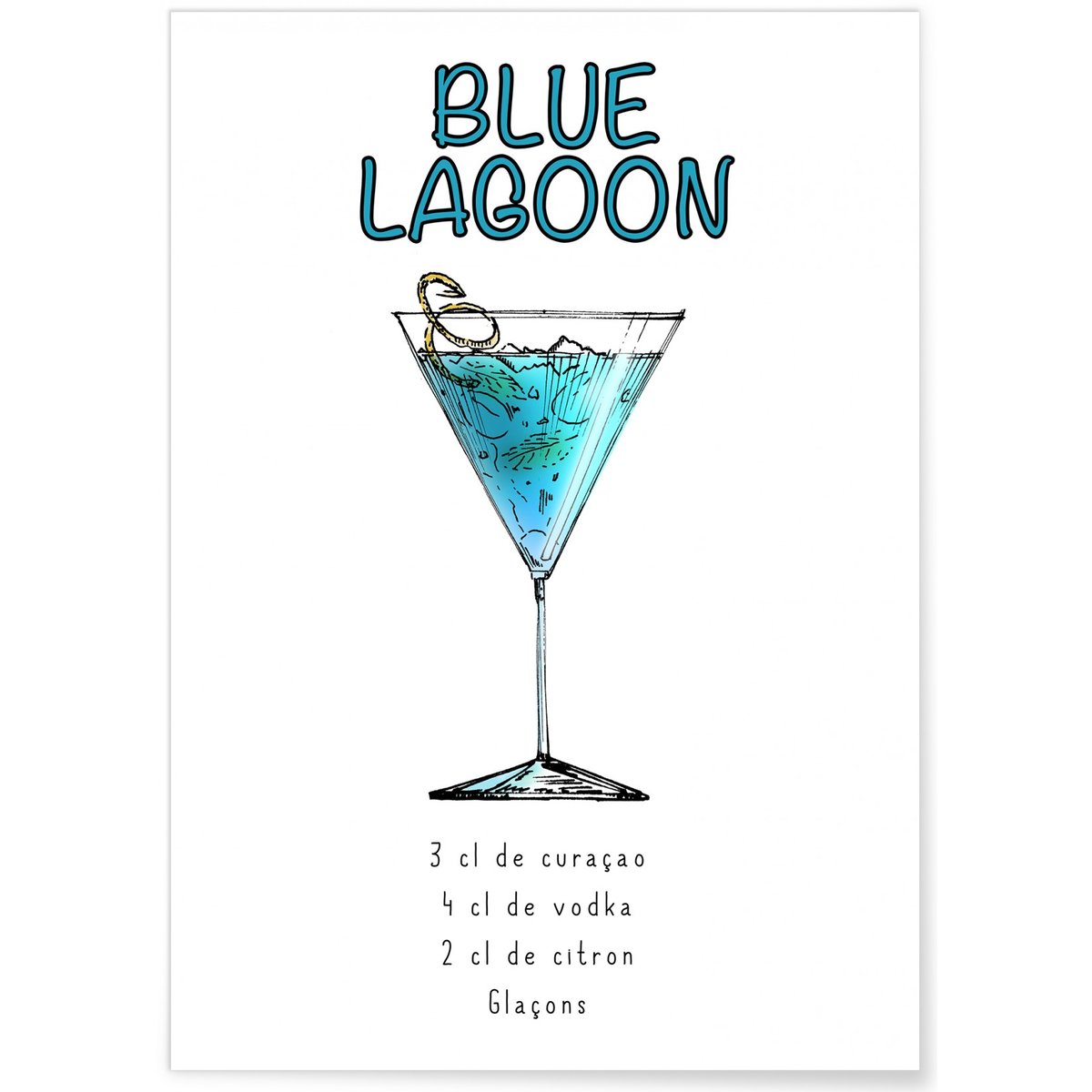 Affiche Cocktail Blue Lagoon blanc, L'AFFICHERIE