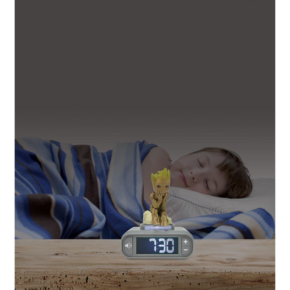 Réveil avec veilleuse Groot des Gardiens de la Galaxie 3D vert, LEXIBOOK