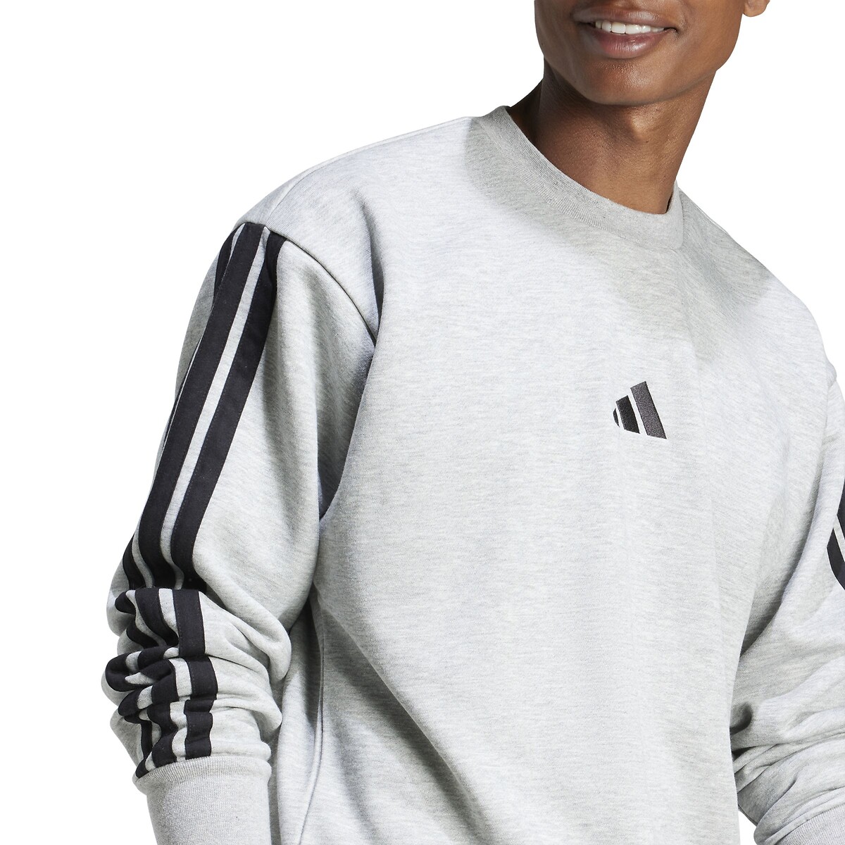 Sweat col rond Essentiel 3 bandes en molleton gris chiné, ADIDAS SPORTSWEAR