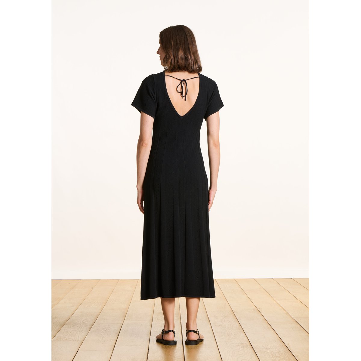 Robe longue en maille à manches courtes noir, LA FEE MARABOUTEE