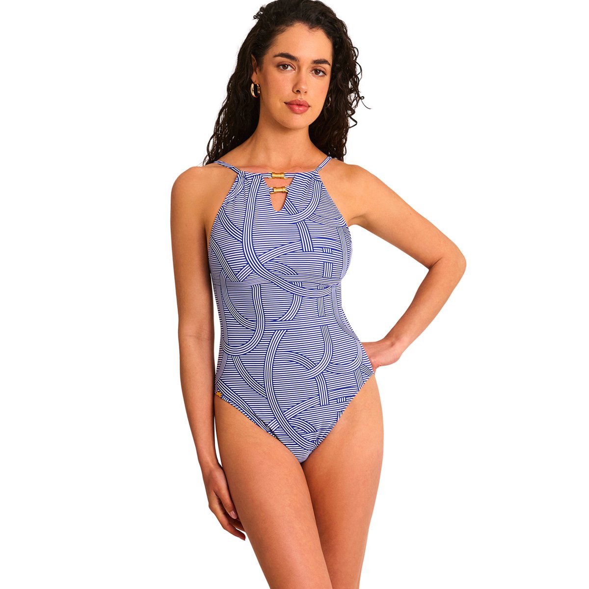 Maillot de bain une pièce encolure haute REVERIE bleu, SELMARK MARE