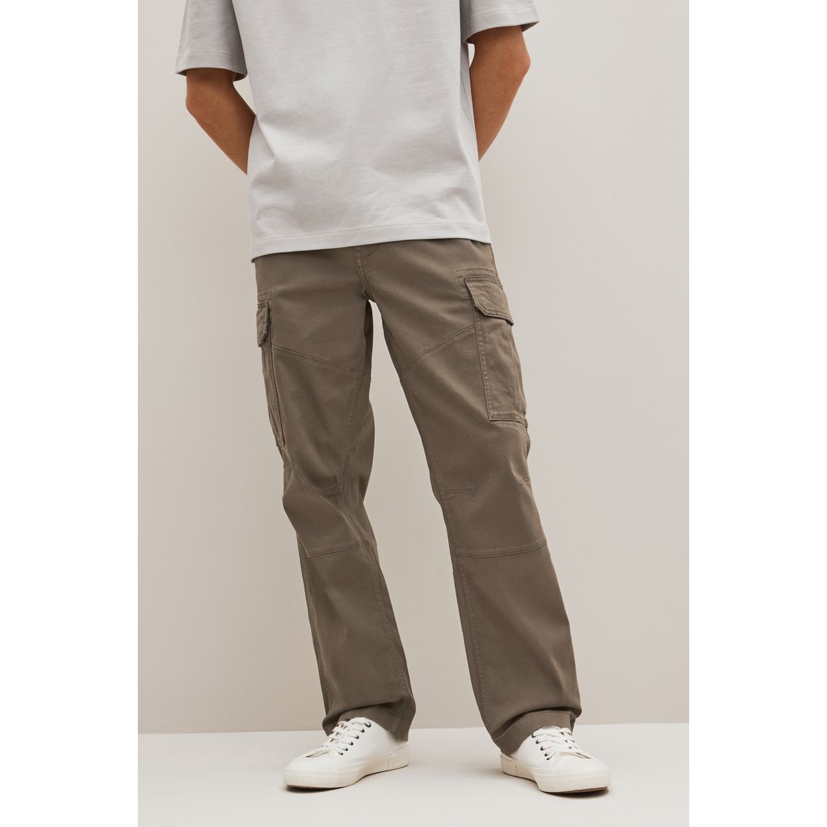 Pantalon cargo droit stretch gris/marron, NEXT