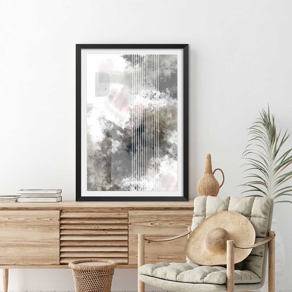 Affiche Melva Stripes affiche + cadre en bois - noir, HEXOA