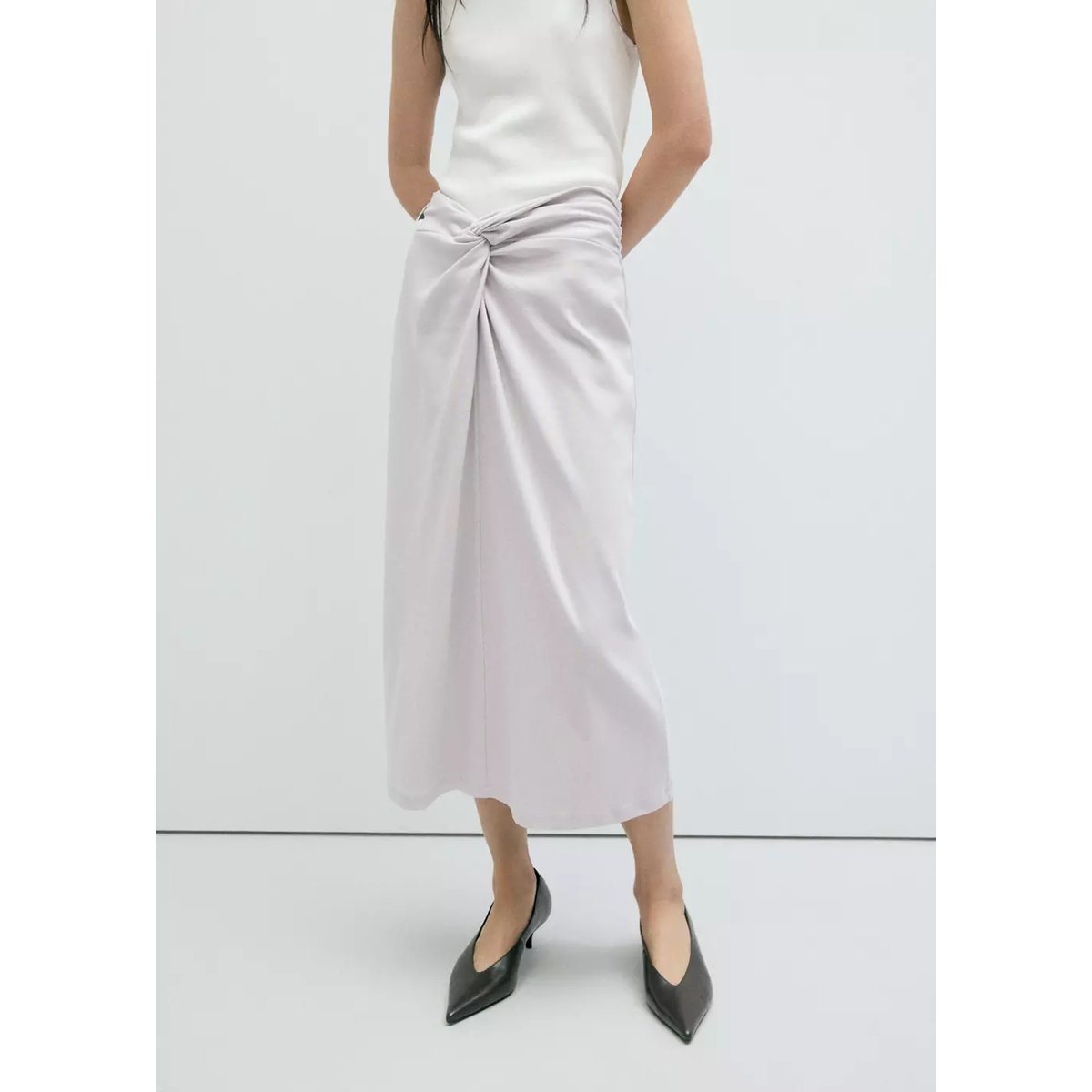 Jupe midi détail nœud gris, MANGO