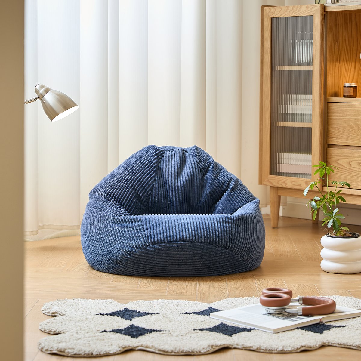 Pouf de salon, velours côtelé, FLOBY bleu, NORDLYS