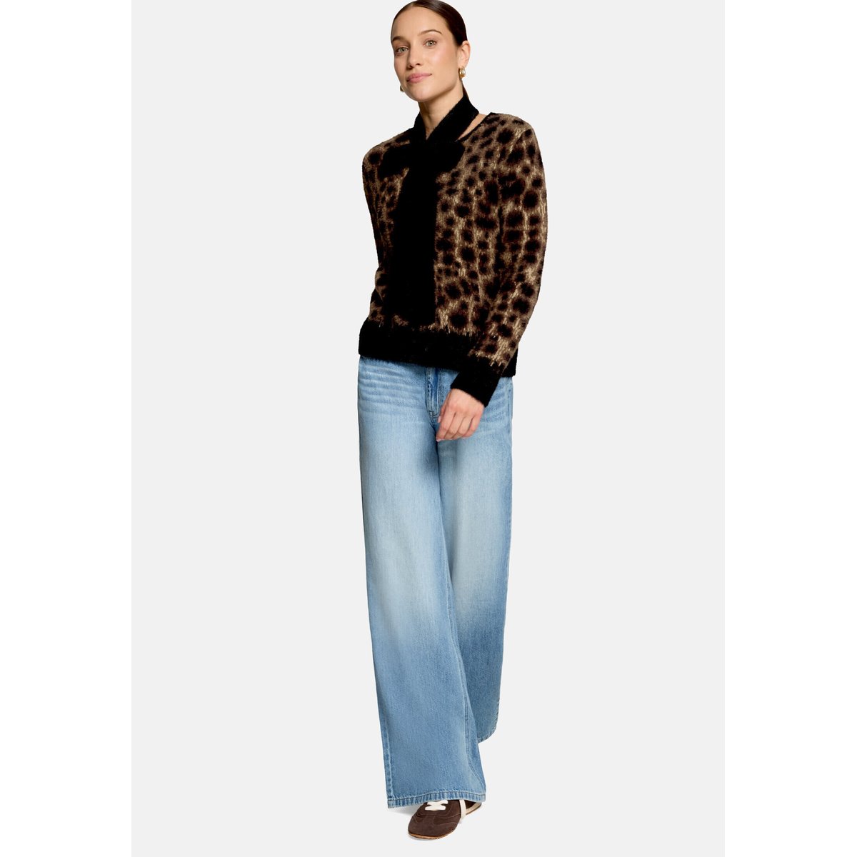 Cardigan en maille casual à motif jacquard patch black/brown, ZERO